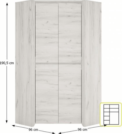 Rohová skříň ANGEL typ 21, 2D, bílá / craft
