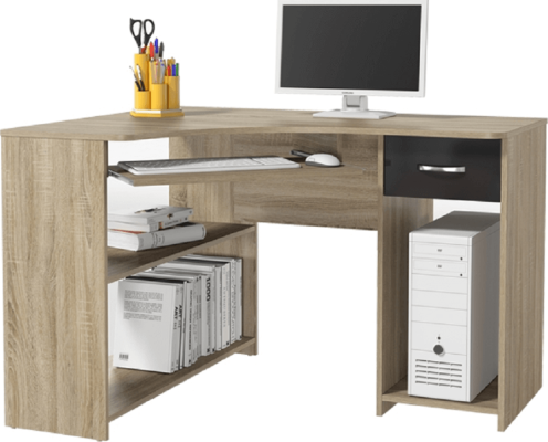 Rohový PC stůl UMAG, dub sonoma/černý lesk