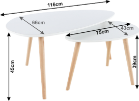 Set 2 konferenčních stolků, bílá / buk, FOLKO NEW