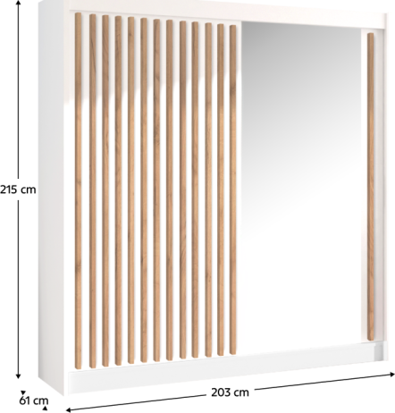 Skříň s posuvnými dveřmi, bílá/dub craft, 203x215 cm, LADDER