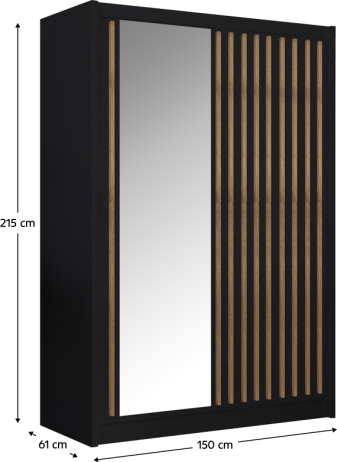 Skříň s posuvnými dveřmi, černá/dub craft, 150x215 cm, LADDER