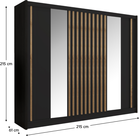 Skříň s posuvnými dveřmi, černá/dub craft, 250x215 cm, LADDER