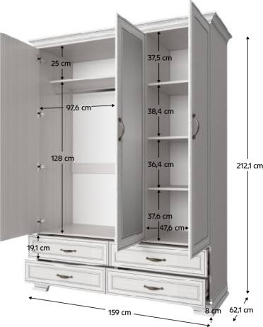 Šatní skříň se zrcadlem TIFFY, woodline krém