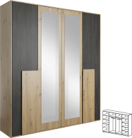 Skříň  BAFRA 4D se zrcadlem, dub artisan/černá borovice norská