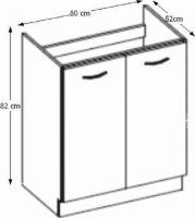 Skříňka dolní dřezová, bílá vysoký lesk, PRADO 80 ZL 2F BB