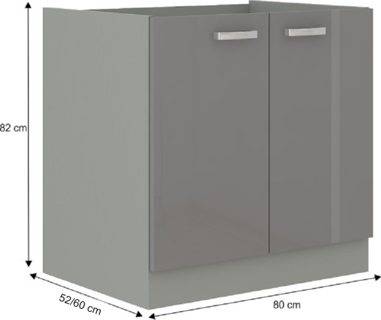 Skříňka dolní, šedá extra vysoký lesk/šedá, PRADO 80 D 2F BB