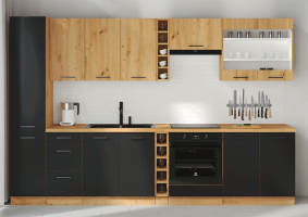 Spodní otevřená skříňka, černý mat / dub artisan, Monro 30 D OTW BB