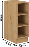Spodní otevřená skříňka, černý mat / dub artisan, Monro 30 D OTW BB