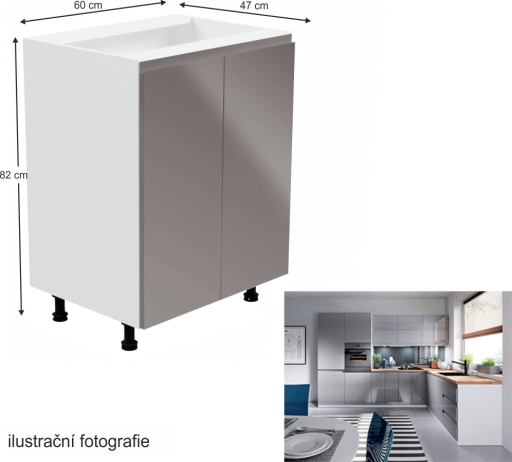 Spodní skříňka, bílá / šedá extra vysoký lesk, AURORA D602F