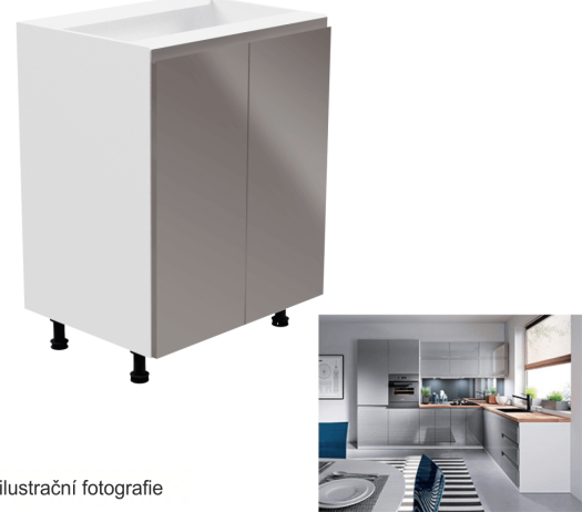 Spodní skříňka, bílá / šedá extra vysoký lesk, AURORA D602F