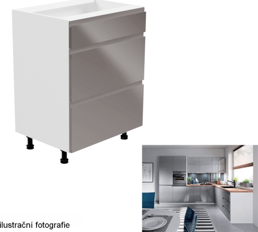 Spodní skříňka, bílá / šedá extra vysoký lesk, levá, AURORA D60S3