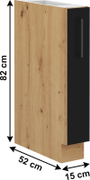 Spodní skříňka s kovovým košíkem, černý mat / dub artisan, Monro 15 D CARGO