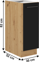 Spodní skříňka s kovovým košíkem, černý mat / dub artisan, Monro 30 D CARGO
