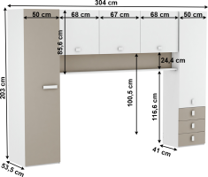 Sestava dětského nábytku TIDY, bílá / šedohnědá taupe