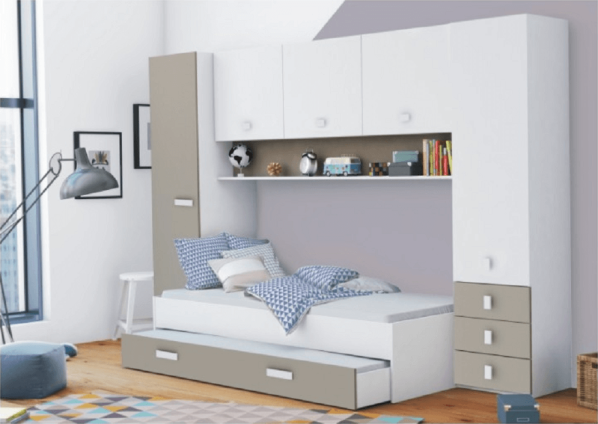 Sestava dětského nábytku TIDY, bílá / šedohnědá taupe