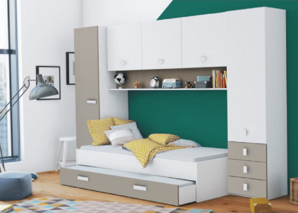 Sestava dětského nábytku TIDY, bílá / šedohnědá taupe