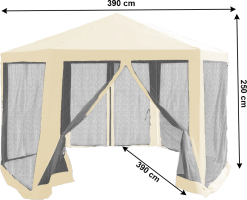 Stanový altán do zahrady, 3,9x2,5x3,9m, béžová / černá, RINGE TYP 2 + 6 bočních stran