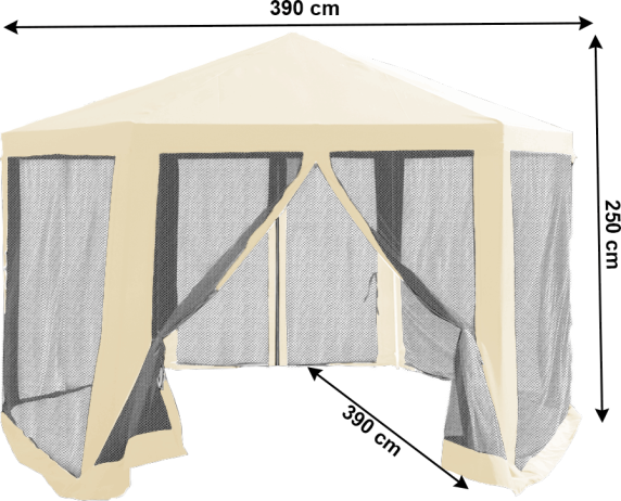 Stanový altán do zahrady, 3,9x2,5x3,9m, béžová / černá, RINGE TYP 2 + 6 bočních stran