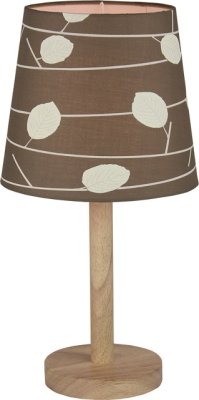 Stylová stolní lampa QENNY TYP 6, dřevo / látka vzor listy