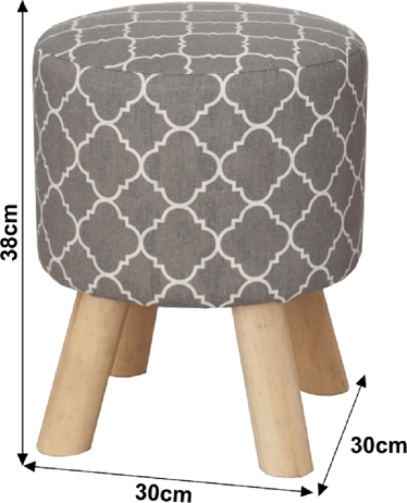 Taburet, šedá látka s potiskem / borovice, TAFEL NEW