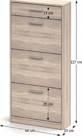 Botník, trojřadý, výklopný, jednozásuvkový, dub sonoma, šířka 60cm, SINGA 311