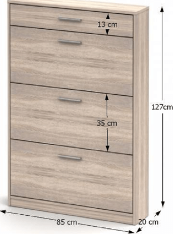 Botník, trojřadý, výklopný, jednozásuvkový, dub sonoma, šířka 85cm, NOKO 321