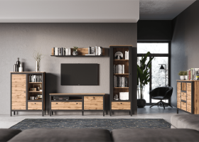 TV stolek 1D1S/150, dub wotan/černá, LOFTA