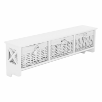 Věšák, 3 košíky, dřevo / proutí, bílá, RAFAELLO