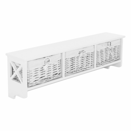 Věšák, 3 košíky, dřevo / proutí, bílá, RAFAELLO