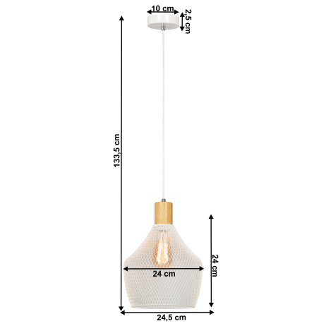 Visící lampa, bílá/přírodní, KOLEN