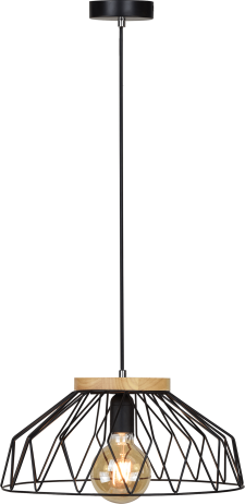 Visící lampa, černá/přírodní, dřevo/kov, TREX TYP 2