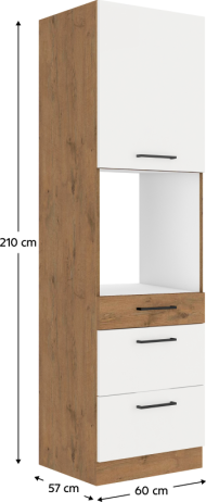 Vysoká skříňka VEGA 60 DPS-210 3S 1F na vestavnou troubu, dub lancelot / bílá extra vysoký lesk HG