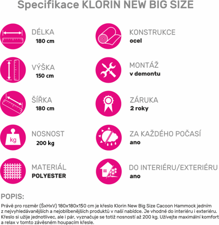 Závěsné houpací křeslo, zelená, KLORIN NEW BIG SIZE CACOON HAMMOCK