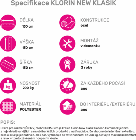 Závěsné houpací křeslo, zelená, KLORIN NEW KLASIK CACOON HAMMOCK